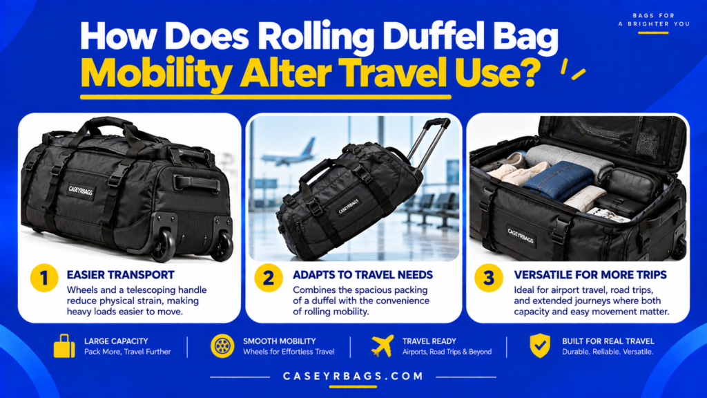 Rolling Duffel Bag mobility for travel use
