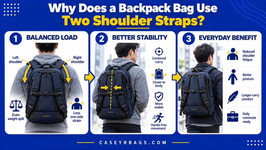 Two shoulder straps on a Backpack for balanced load support